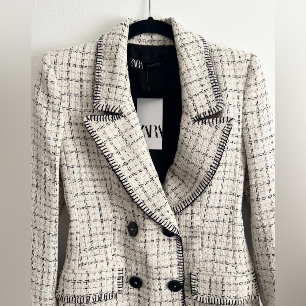 Zara Women's Cream Tweed Blazer - Picture 5 of 11